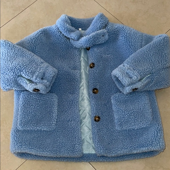 Girls Blue Teddy Coat - Picture 1 of 6